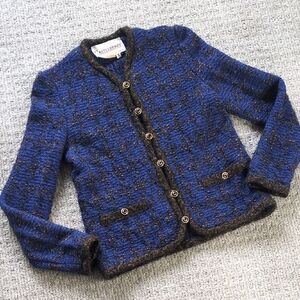 GORGEOUS VTG Castleberry Wool Blend Blue/Black Tweed Boucle Button Jacket, Sz 8